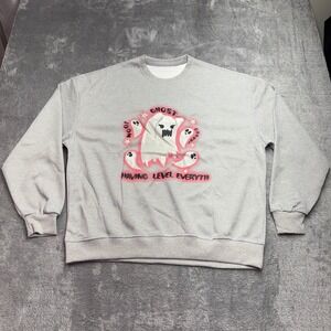 Level Ghost Graphic Sweatshirt Women 2XL Gray Excellent Halloween Crewneck